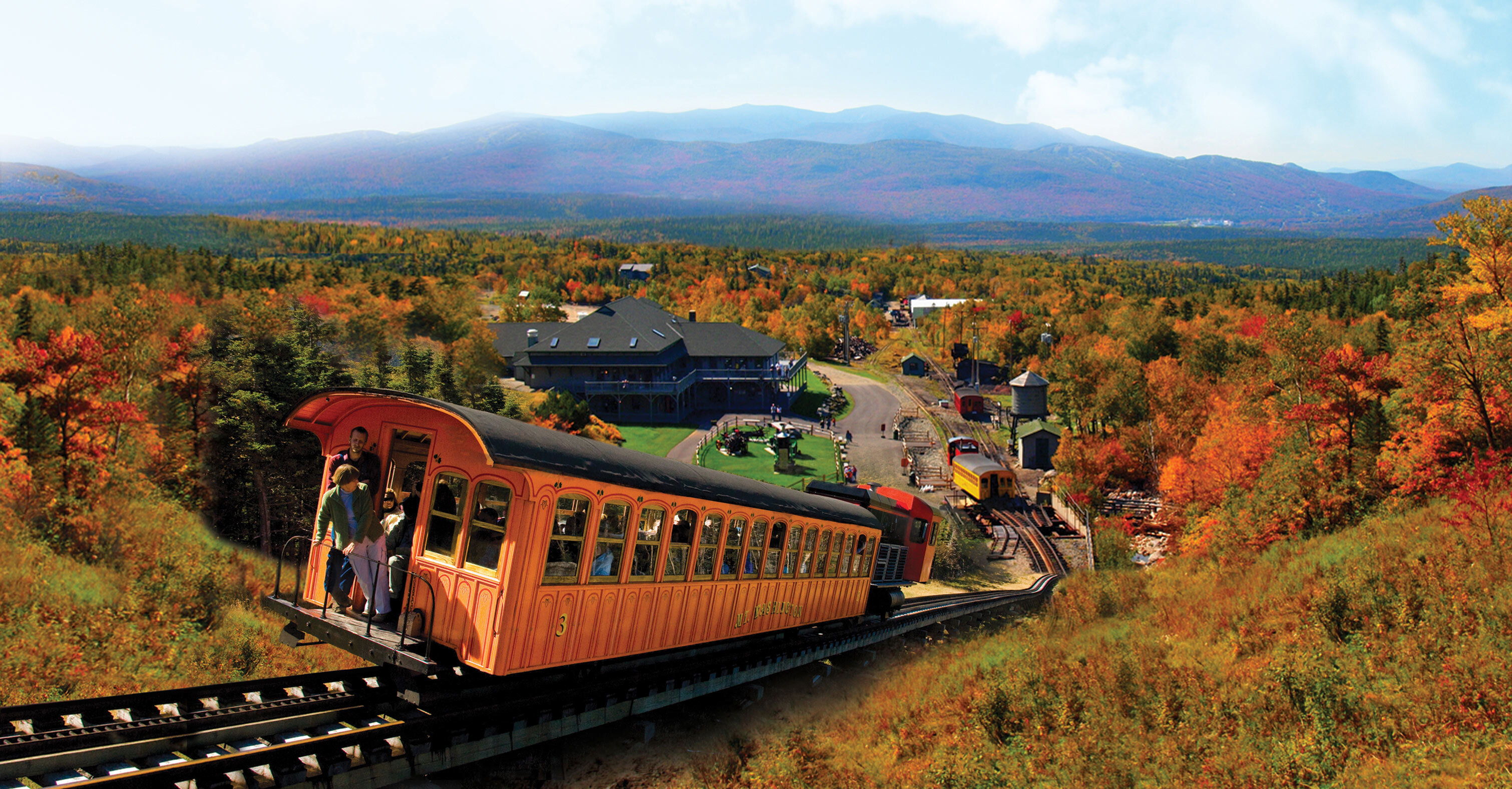 New England S Rails And Resorts Country Travel DISCOVERIES   Mt Washington Cog Fall Foliage Panorama Mt Washington Cog Railway 